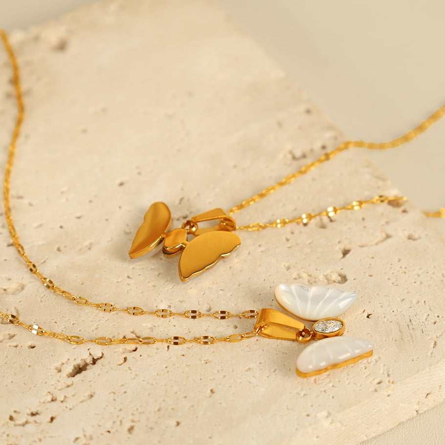 1 pezzo semplice serie dolce animale titanio acciaio placcato oro 18K zircone donne ciondolo collane Immagine7