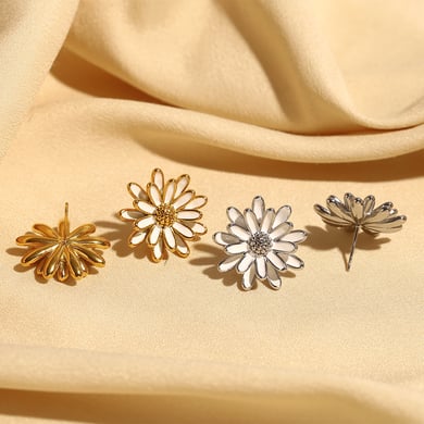 1 Pair Romantic Series Natural Flower Stainless Steel   Gold Color  Women's Stud Earrings h5 Picture5
