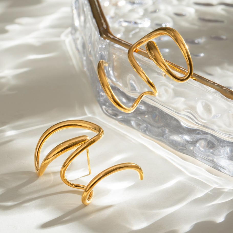 1 Pair Simple Series Simple line Stainless Steel 18K Gold Plated Women Stud Earrings Picture4