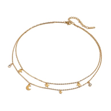 1 Piece Simple Series Elegant Sun/Moon Stainless Steel 18K Gold Plated Rhinestone Women Layered Necklaces h5 Picture6