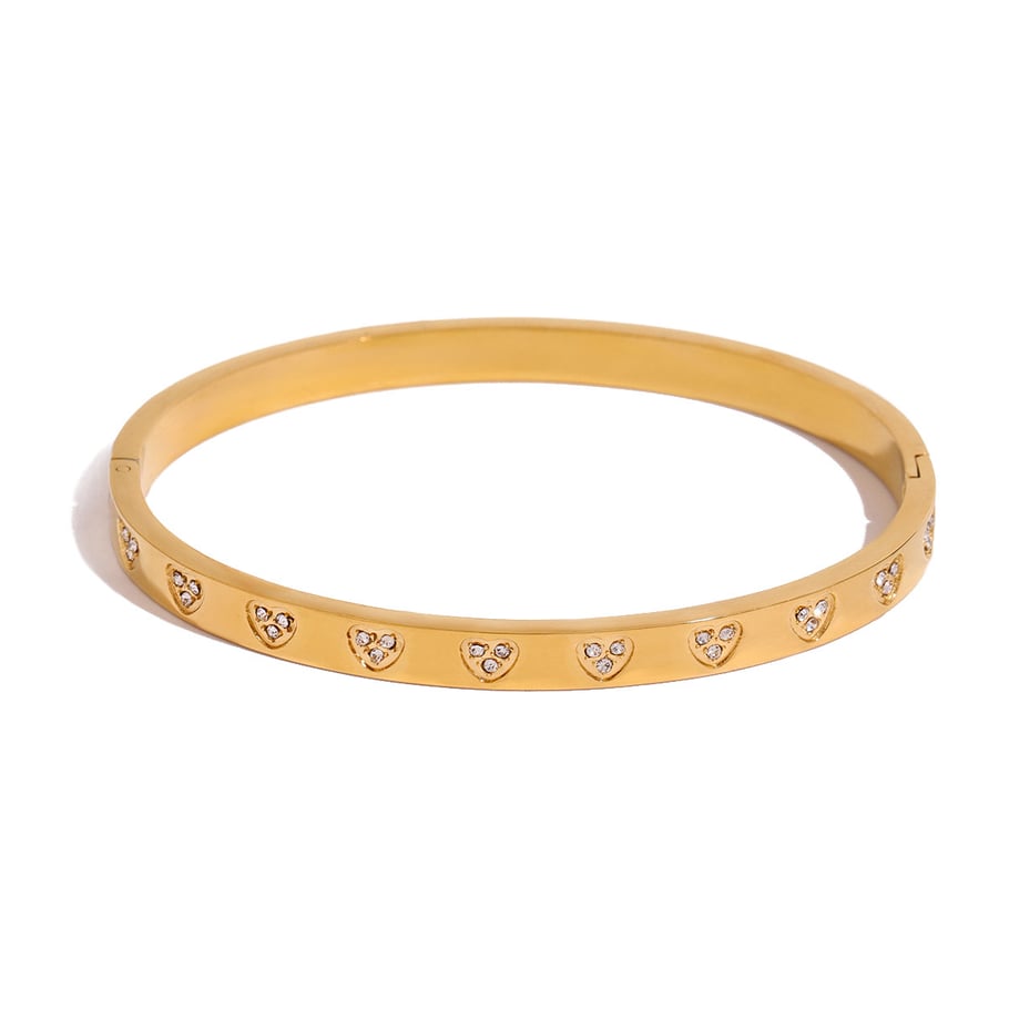 1 pieza de pulseras de acero inoxidable chapadas en oro de 18 quilates con diamantes de imitación para mujer, con forma de corazón/amor, de Europa y América. Imagen12