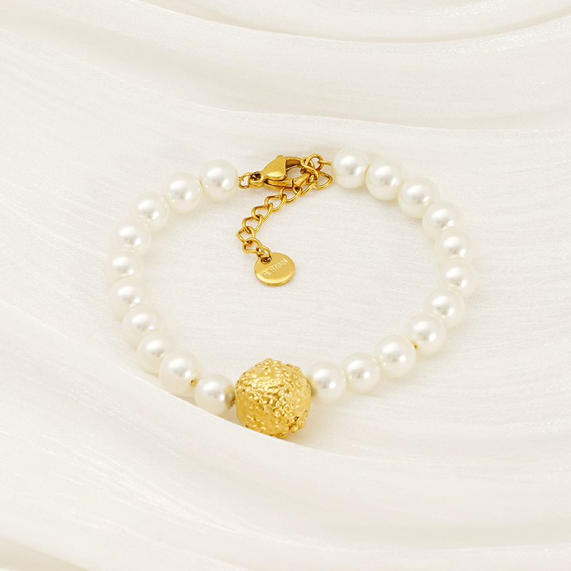 1 Piece Simple Series Stainless Steel   Gold Color Plated Women's Beaded Bracelets Picture5