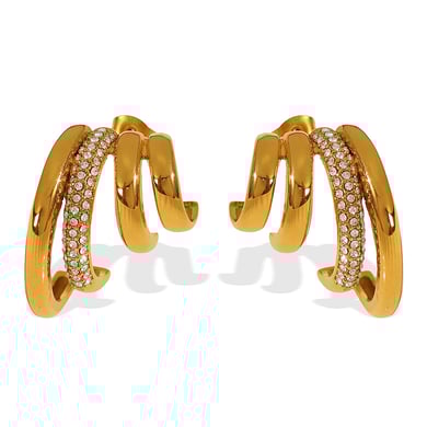 1 Pair Simple Series Retro Geometric Stainless Steel 18K Gold Plated Rhinestone Women Stud Earrings h5 Picture7