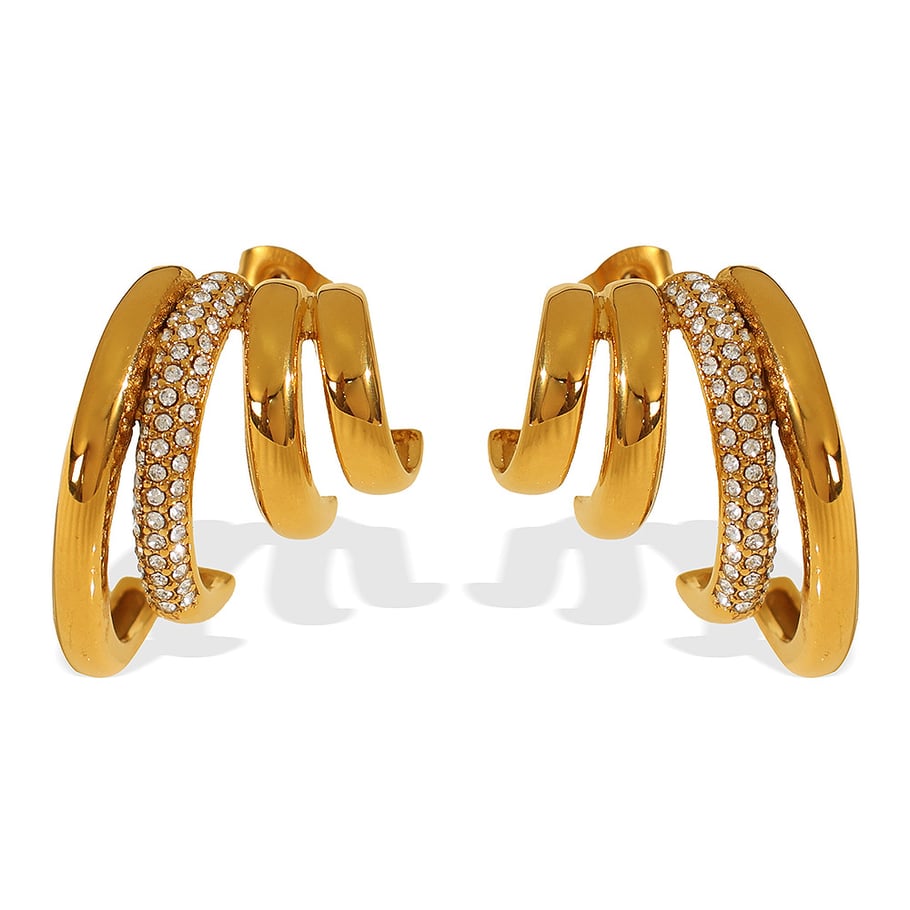 1 Pair Simple Series Retro Geometric Stainless Steel 18K Gold Plated Rhinestone Women Stud Earrings Picture7