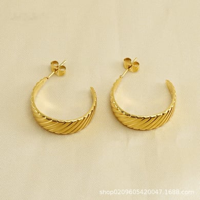 1 Pair Simple Series Classic Geometric Titanium Steel 18K Gold Plated Women Hoop Earrings h5 Picture4