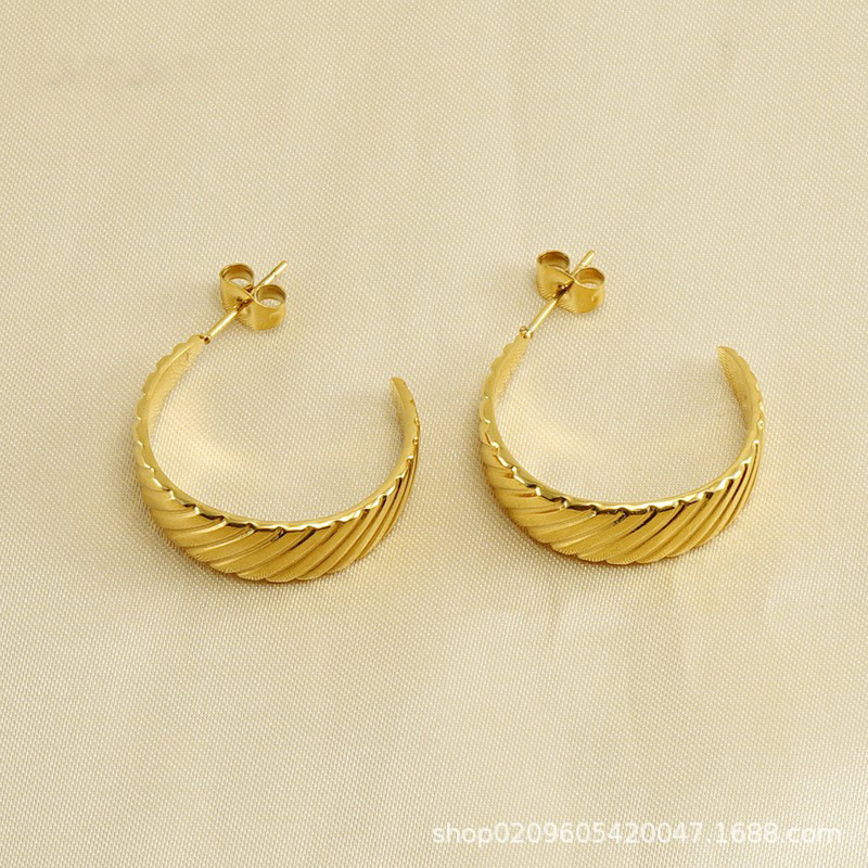 1 Pair Simple Series Classic Geometric Titanium Steel 18K Gold Plated Women Hoop Earrings Picture4