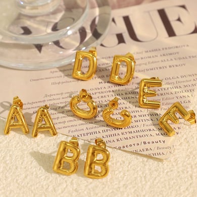 1 Pair Modern Series Casual Letter All-match Stainless Steel Gold Color Women's Stud Earrings h5 Picture6