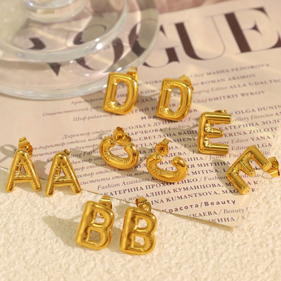 1 Pair Modern Series Casual Letter All-match Stainless Steel Gold Color Women's Stud Earrings Picture6