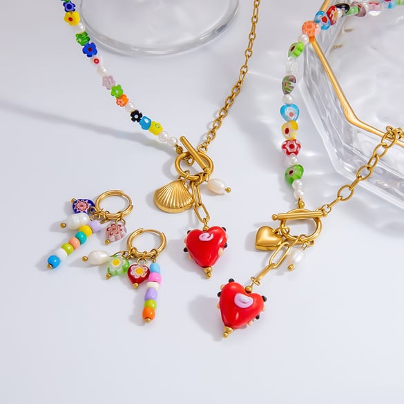1 Piece Classic Series Retro Heart Stainless Steel 18K Gold Color Plated Glass Women's Pendant Necklaces 2