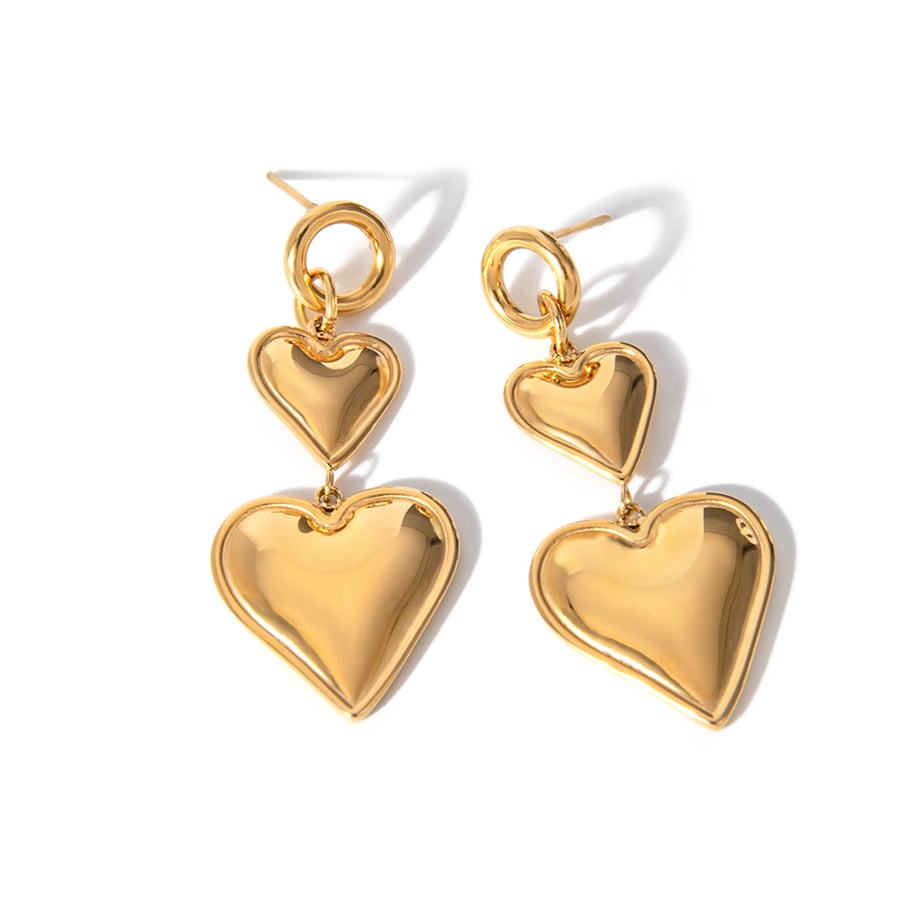 1 par de pendientes colgantes de acero inoxidable chapados en oro de 18 quilates con forma de corazón para mujer Imagen9
