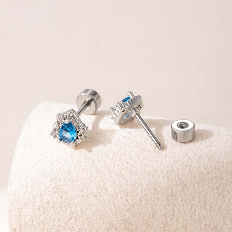 1 par de pendientes de botón de acero de titanio con forma de gota simple, sin revestimiento, con circonitas para mujer Imagen4