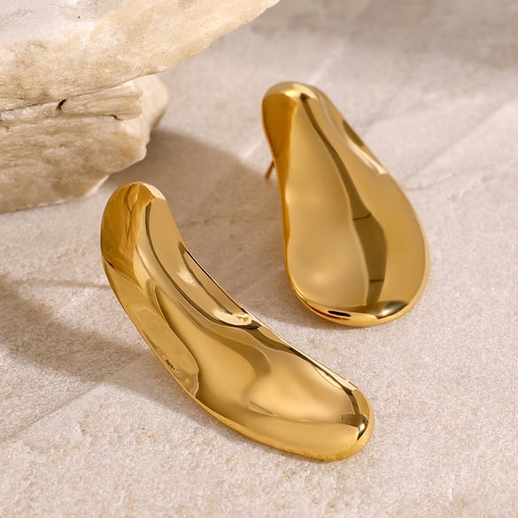 1 Pair Simple Series Simple Solid Color Stainless Steel 18K Gold Plated Women Stud Earrings