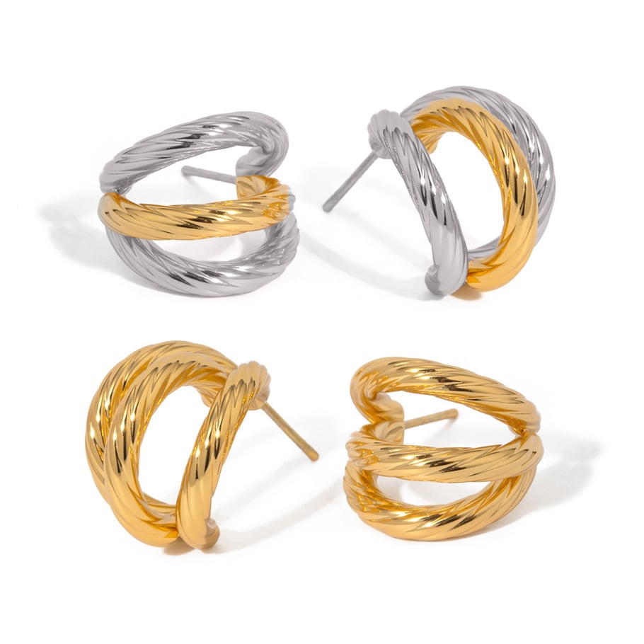 18 Karat Gold Edelstahl Ohrringe Licht Luxus einfache High-End-Nische dreilagige Gewinde Titan Stahl C-förmige Ohrringe Ohrringe Bild9