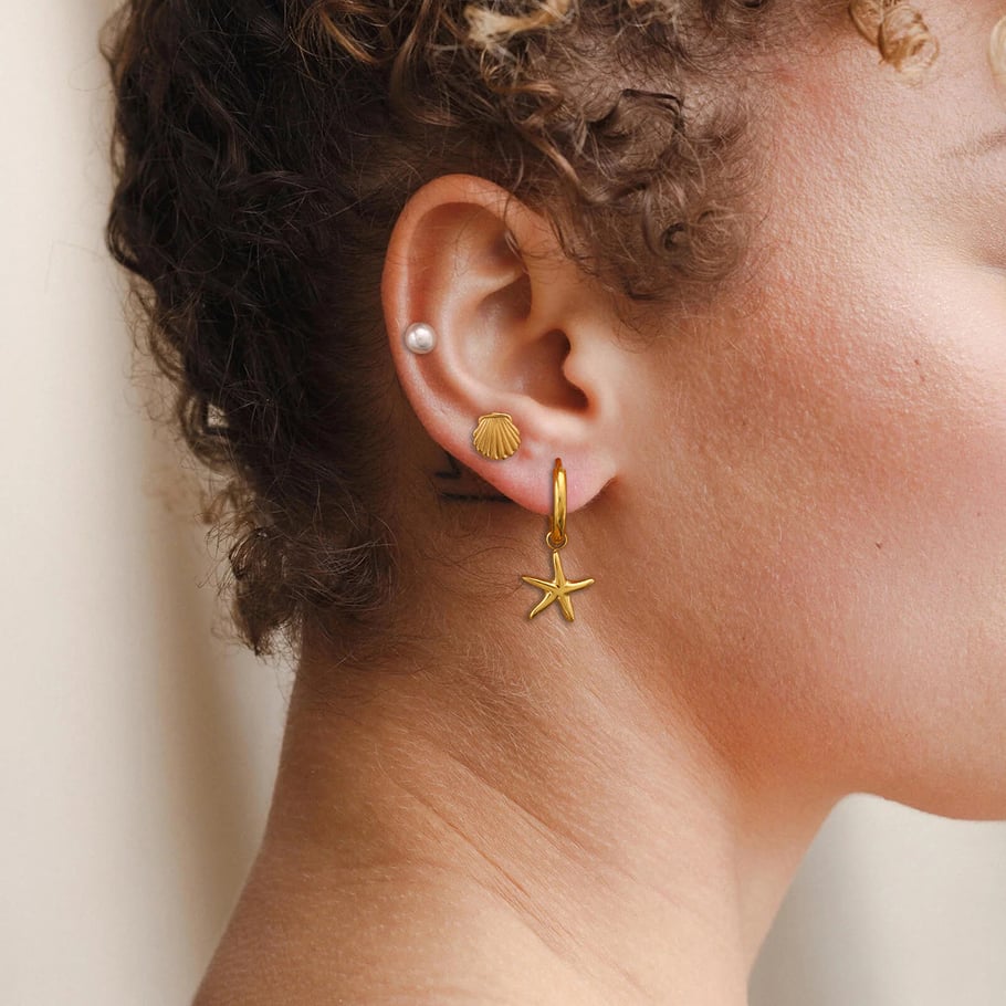 1 Pair Romantic Series Classic starfish Stainless Steel 18K Gold Plated Artificial Pearl Women Earrings Set Picture7