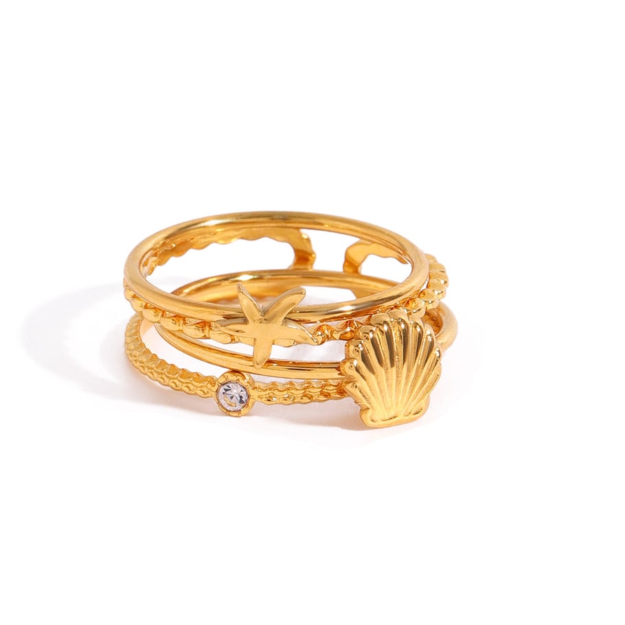 Conjunto de anillos de acero inoxidable color dorado para mujer, serie romántica, estilo tortuga, 1 pieza Imagen6