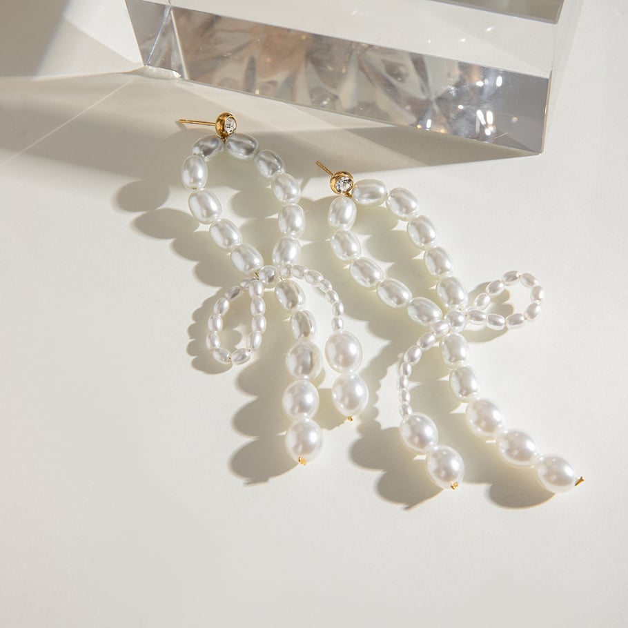 1 Pair Luxurious Series Elegant line Stainless Steel 18K Gold Plated Artificial Pearl Women Drop Earrings Picture3