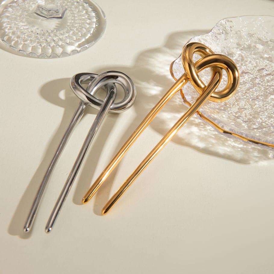 Horquilla con nudo alcalino de acero inoxidable de oro de 18 quilates, elegante, de alta gama, estilo transfronterizo europeo y americano para mujer Imagen4