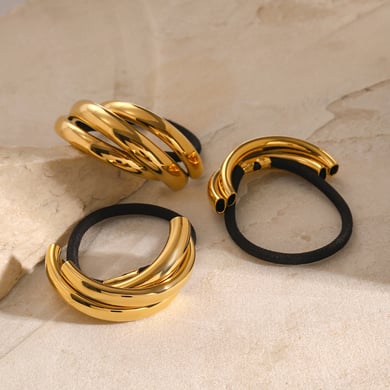 1 Paar Simple Series Einfache einfarbige Edelstahl-Haarbänder mit 18 Karat Goldbeschichtung für Damen h5 Bild4