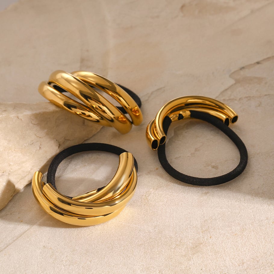 1 Paar Simple Series Einfache einfarbige Edelstahl-Haarbänder mit 18 Karat Goldbeschichtung für Damen Bild4