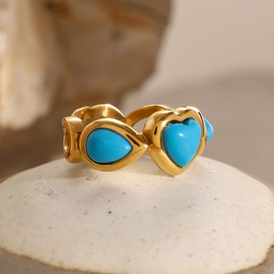 1 Paar Klassische Serie Retro Herz Edelstahl 18 Karat vergoldet Naturstein Damen Einzelring h5 Bild5