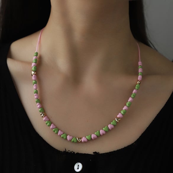 1 Parça Romantik Seri Tatlı Kalp Alaşımlı Kadın Boncuklu Kolyeler 2