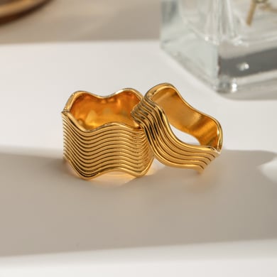 1 Paar Simple Series Einfache geometrische Edelstahl 18 Karat vergoldete Damen-Einzelringe h5 Bild5