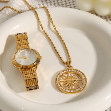 1 Stück Luxuriöse Serie Europa und Amerika Sonne Edelstahl Gold Farbe Damen Anhänger Halsketten h5 Bild5