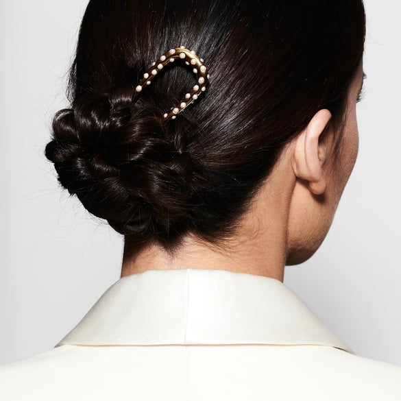 1 paire de pinces à cheveux pour femme en acier inoxydable plaqué or 18 carats avec lettres quotidiennes et perles 2