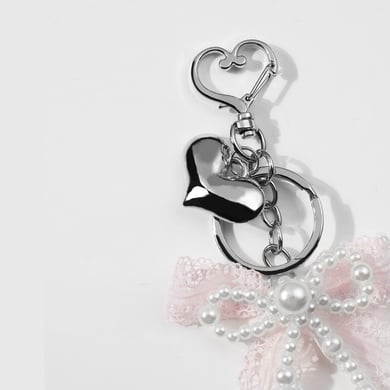 1 Piece Cute White Plush Bunny Beaded Bow Heart Bag Charms h5 Picture10