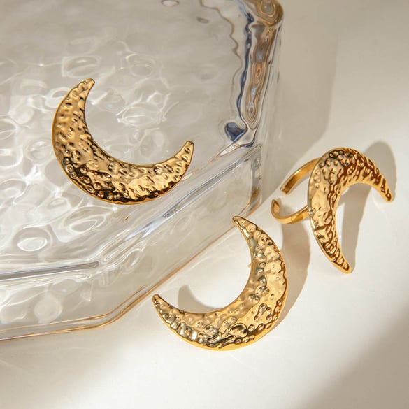 1 pezzo semplice serie classica luna in acciaio inossidabile color oro anelli regolabili da donna