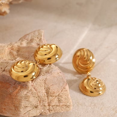 1 Pair Simple Series Retro line Stainless Steel 18K Gold Plated Women Drop Earrings h5 Picture3