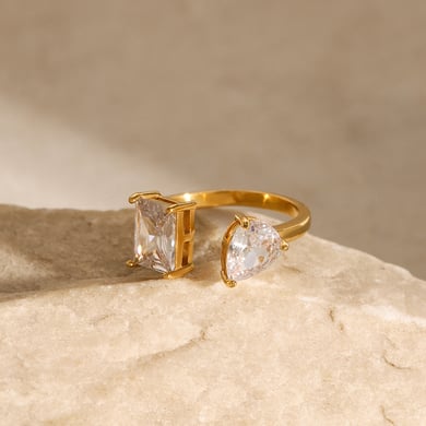 1 Paar Simple Series Ins Style Geometrischer Edelstahl 18 Karat vergoldet Zirkon Damen verstellbare Ringe h5 Bild5