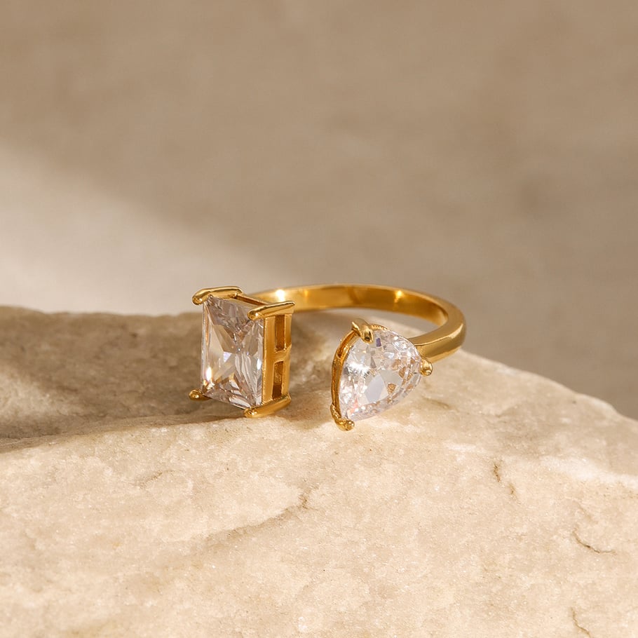 1 Paar Simple Series Ins Style Geometrischer Edelstahl 18 Karat vergoldet Zirkon Damen verstellbare Ringe Bild5