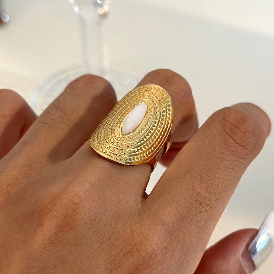 1 Paar Simple Series Klassische geometrische Edelstahl 18 Karat vergoldet Naturstein Damen verstellbare Ringe Bild4