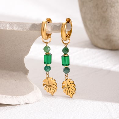 1 Paar Ethnische Serie Retro Pflanze Edelstahl 18K vergoldet Naturstein Damen Tropfen Ohrringe h5 Bild5