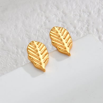 1 paire de boucles d&#39;oreilles à tige en acier inoxydable plaqué or 18 carats pour femme, série Simple, motif végétal classique h5 Image4