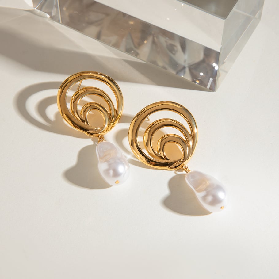 1 Pair Classic Series ins style Annular Stainless Steel 18K Gold Plated Artificial Pearl Women Drop Earrings Picture4