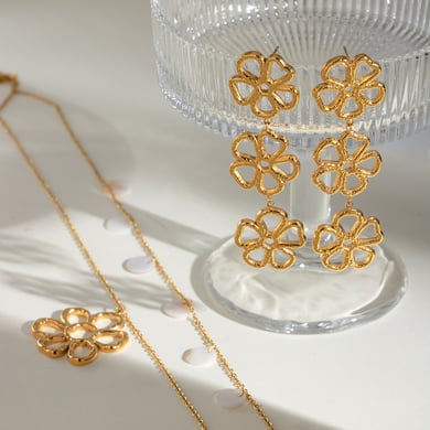 1 Paar Ohrringe im Retro-Blumen-Design der Classic-Serie aus Edelstahl mit 18 Karat Vergoldung für Damen h5 Bild4