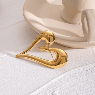 1 Piece Romantic Series Elegant Chic Heart Shape Stainless Steel Gold Color Women's Brooches h5 Picture4