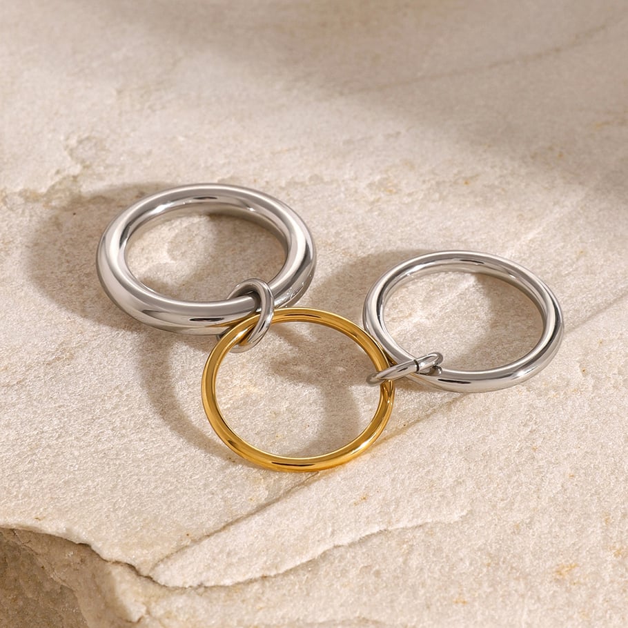 1 Pair Simple Style Solid Color Stainless Steel 18K Gold Plated Women's Single Ring Picture3