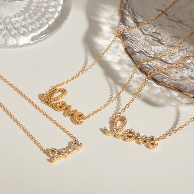 1 Piece Simple Series Casual Letter Stainless Steel 18K Gold Plated Rhinestone Women Pendant necklaces h5 Picture5