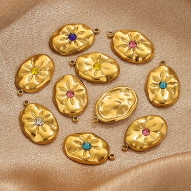 1 Piece Simple Series Elegant Sun Stainless Steel Elliptical Gold Color Women's Pendants h5 Picture4