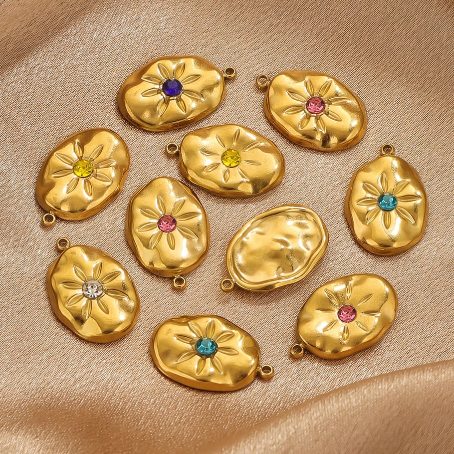 1 Piece Simple Series Elegant Sun Stainless Steel Elliptical Gold Color Women's Pendants Picture4