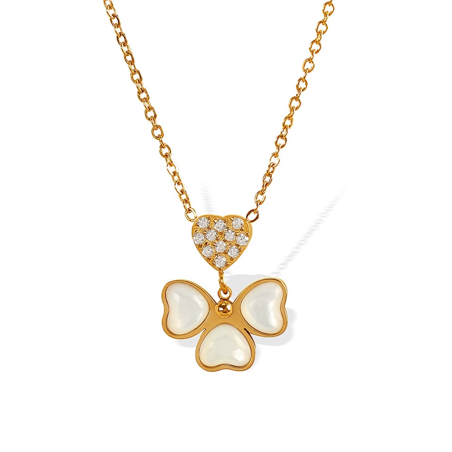 Collar con colgante de acero inoxidable chapado en oro de 18 quilates con diamantes de imitación para mujer, serie simple, geométrico, 1 unidad h5Imagen6