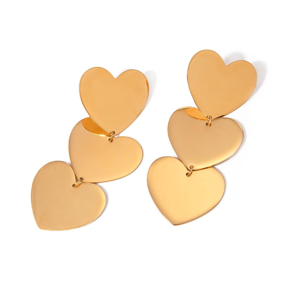 1 Paar 18 Karat Gold Edelstahl Herz Ohrringe Französisch Retro Elegante Titan Stahl Drei-Schicht Glatte Herz Ohrringe Frauen Anhänger Ohrringe Bild4