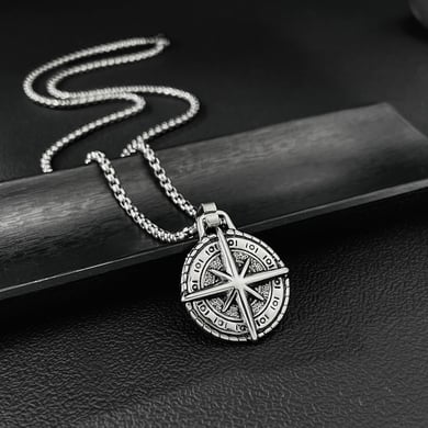 Collares versátiles de acero inoxidable dorado con brújula retro para hombre h5 Imagen6