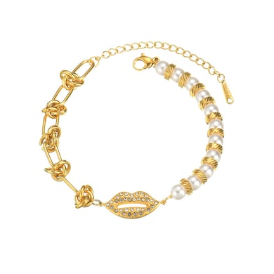 Bracelet à breloques pour femme, série romantique, patchwork simple, en acier inoxydable plaqué or 18 carats h5 Image4