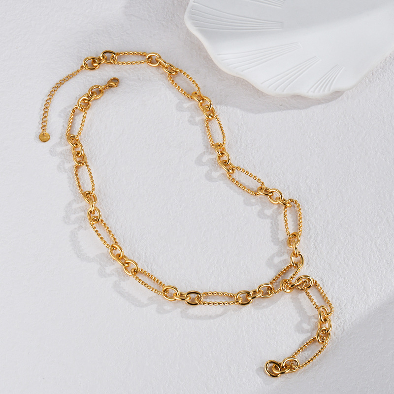 Collier chaîne pour femme en acier inoxydable plaqué or 18 carats, série Simple, pompon simple Image2
