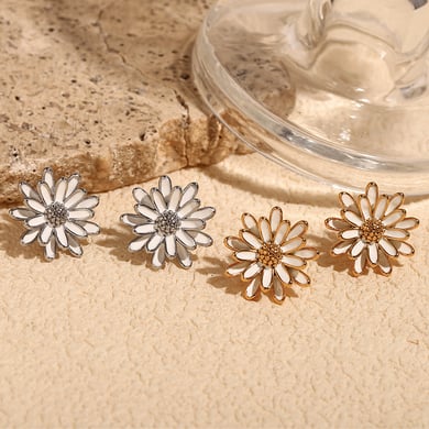 1 Pair Romantic Series Natural Flower Stainless Steel   Gold Color  Women's Stud Earrings h5 Picture4