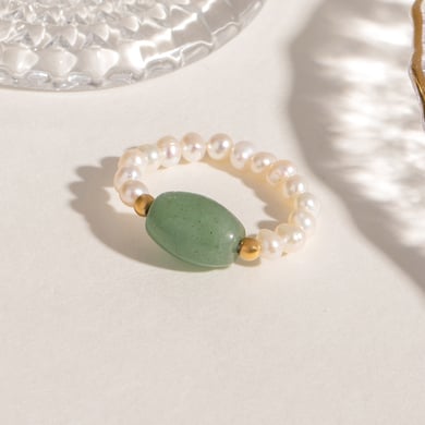 1 Piece Classic Series Elegant Beaded Stainless Steel Gold Color Natural Green Stone Women's Single Rings h5 Picture3